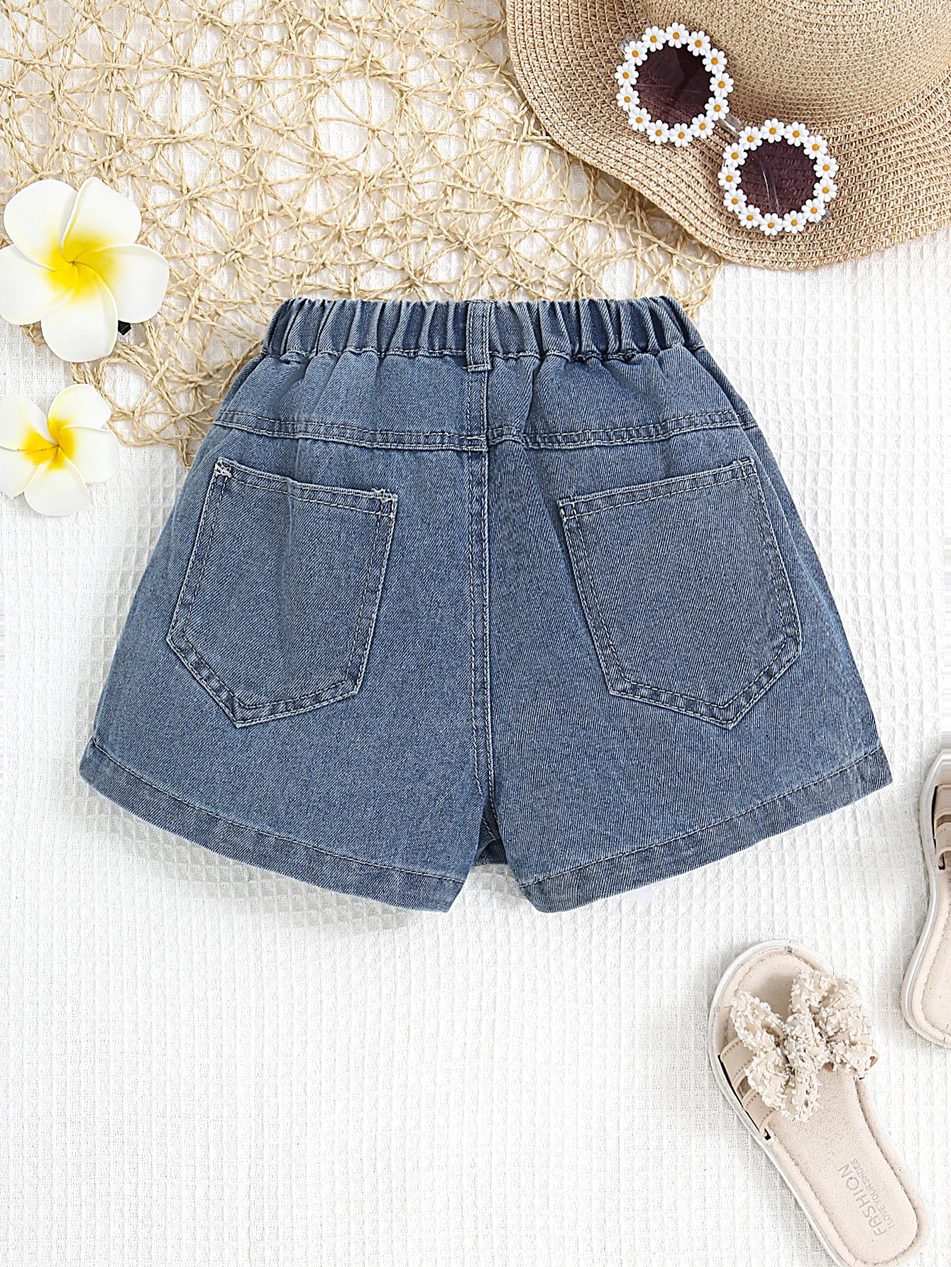 New girls and kids design floral denim patchwork shorts