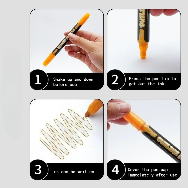 8/12 색상 더블 헤드 더블 라인 컨투어 펜 빠른 건조 비 페이딩 어린이 그림 낙서 핸드북 장식 DIY 디자인