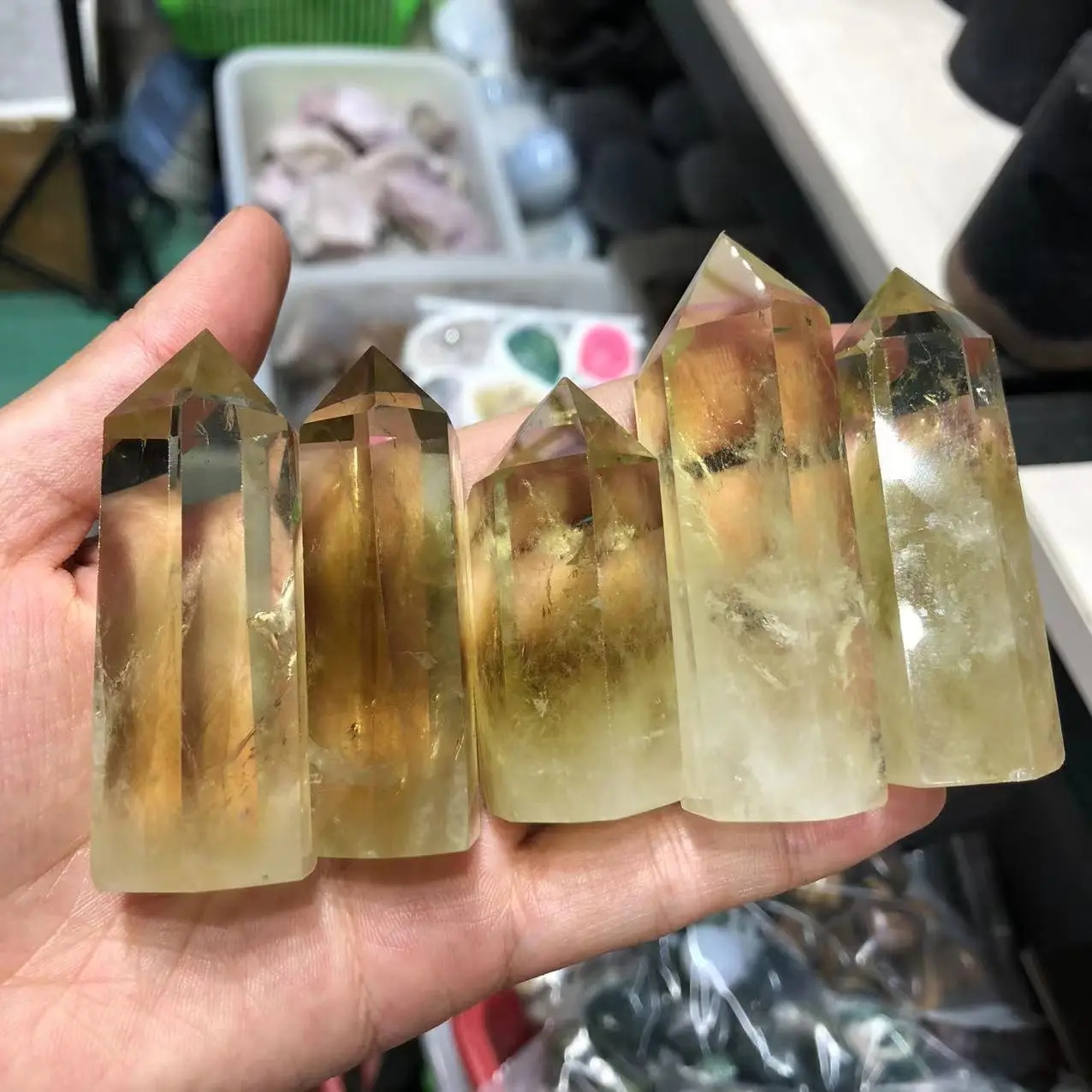 

Natural Stones Citrine Wand Point Polished Quartz Crystal Tower Healing Gemstones Crafts Reiki Home Decoration