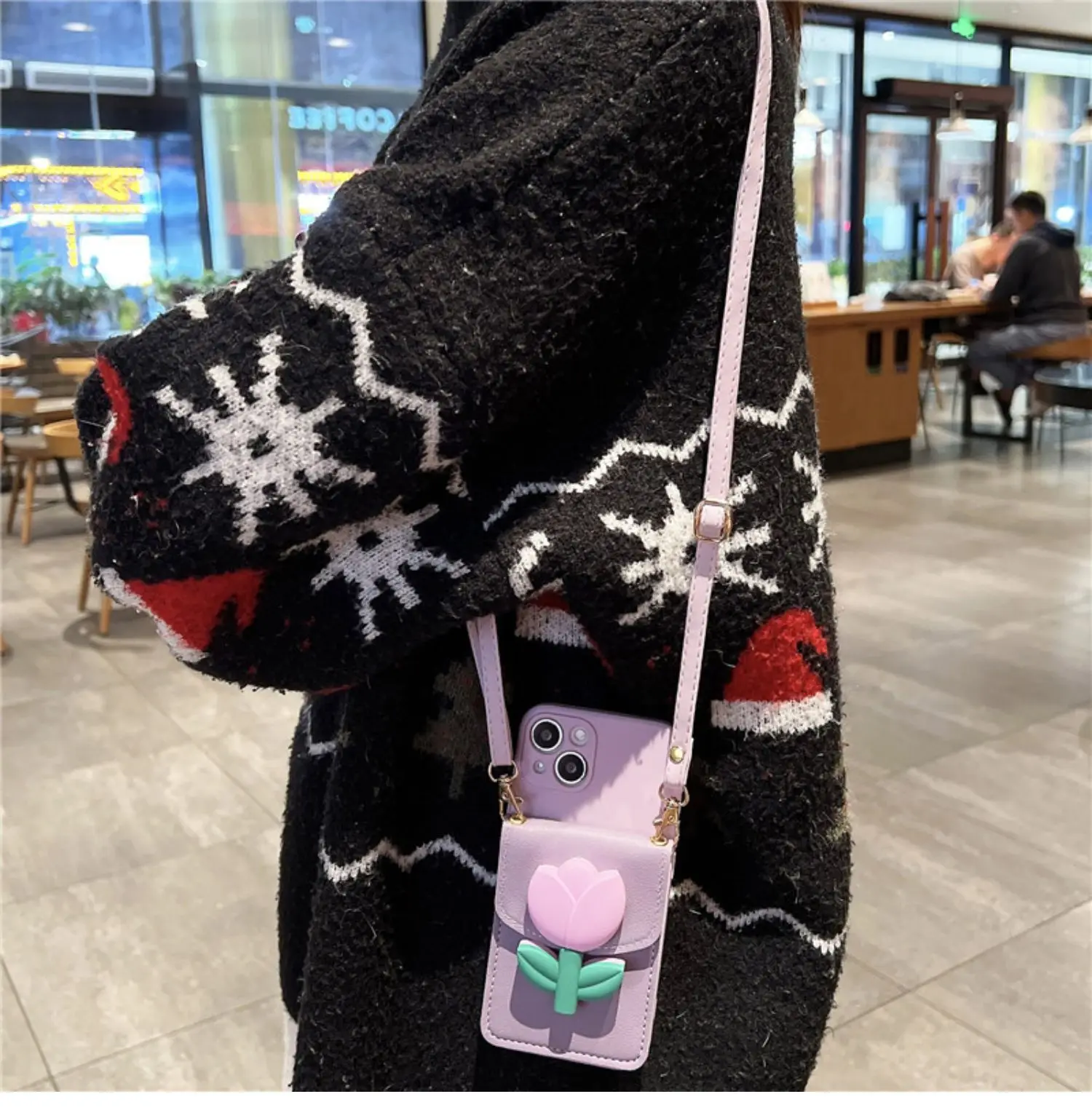 

14Pro Lady Card Coin Wallet Purple Phone Case For iPhone13 12Pro 11 XSMAX 78PLUS SE2 SE3 XR 6S Full Cover Body Protection