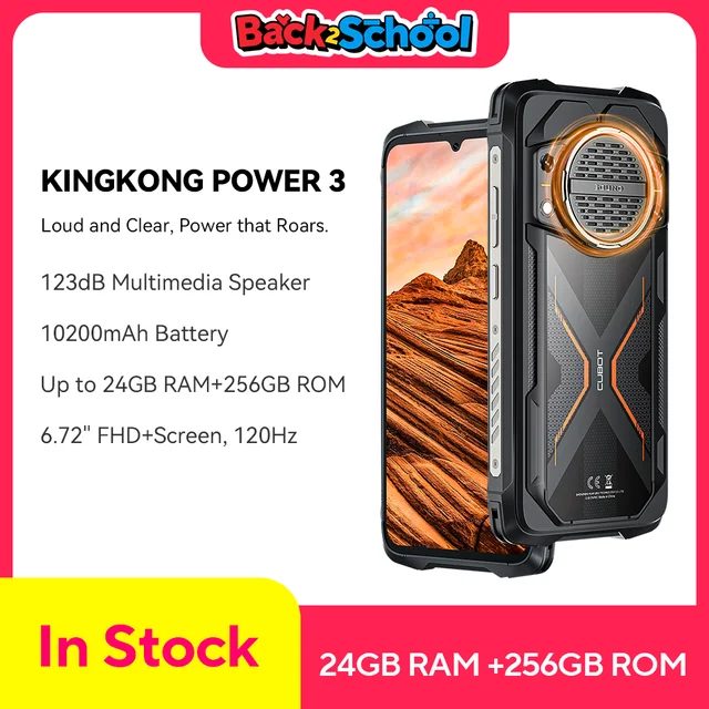 Cubot KingKong Power 3, Smartphone Android 14, haut-parleur 123 dB, Helio G99, écran 120Hz 6,72", RAM étendue jusqu'à 24 Go, ROM 256 Go, batterie 10200 mAh, appareil photo 100MP, telephone portable 1