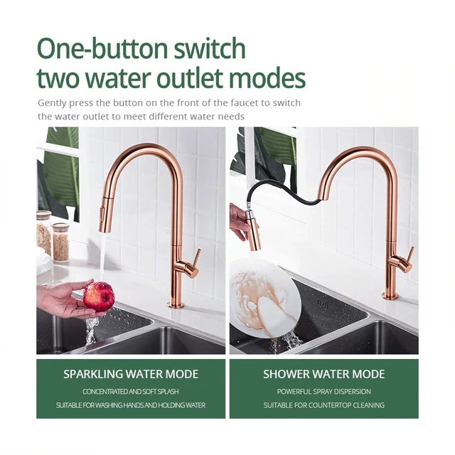 ก๊อกน้ำห้องครัวแบบหมุนได้ 360 องศา ก๊อกน้ำแบบดึงออกได้ ก๊อกผสมน้ำร้อนน้ำเย็นแบบมือจับเดี่ยว 5