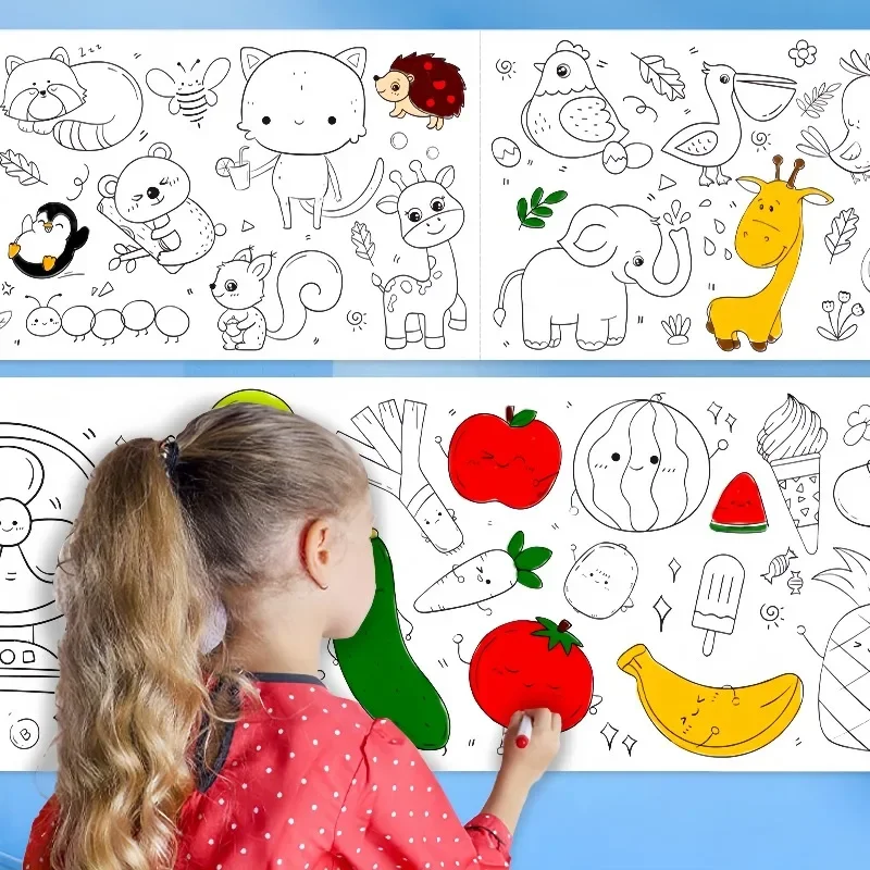 Educational Toys Drawing Toy Educational Drawing Toy Drawing Paper Roll 3 Meters Children Montessori Toys Early Educational Graffiti Drawing Roll DIY Self Adhesive Kids Learning Paint Coloring Scroll