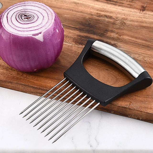 Onion Holder for Slicing Vegetable Tomato Lemon Meat Holder Slicer Tools  Cutter Stainless Steel Cutting Slicer