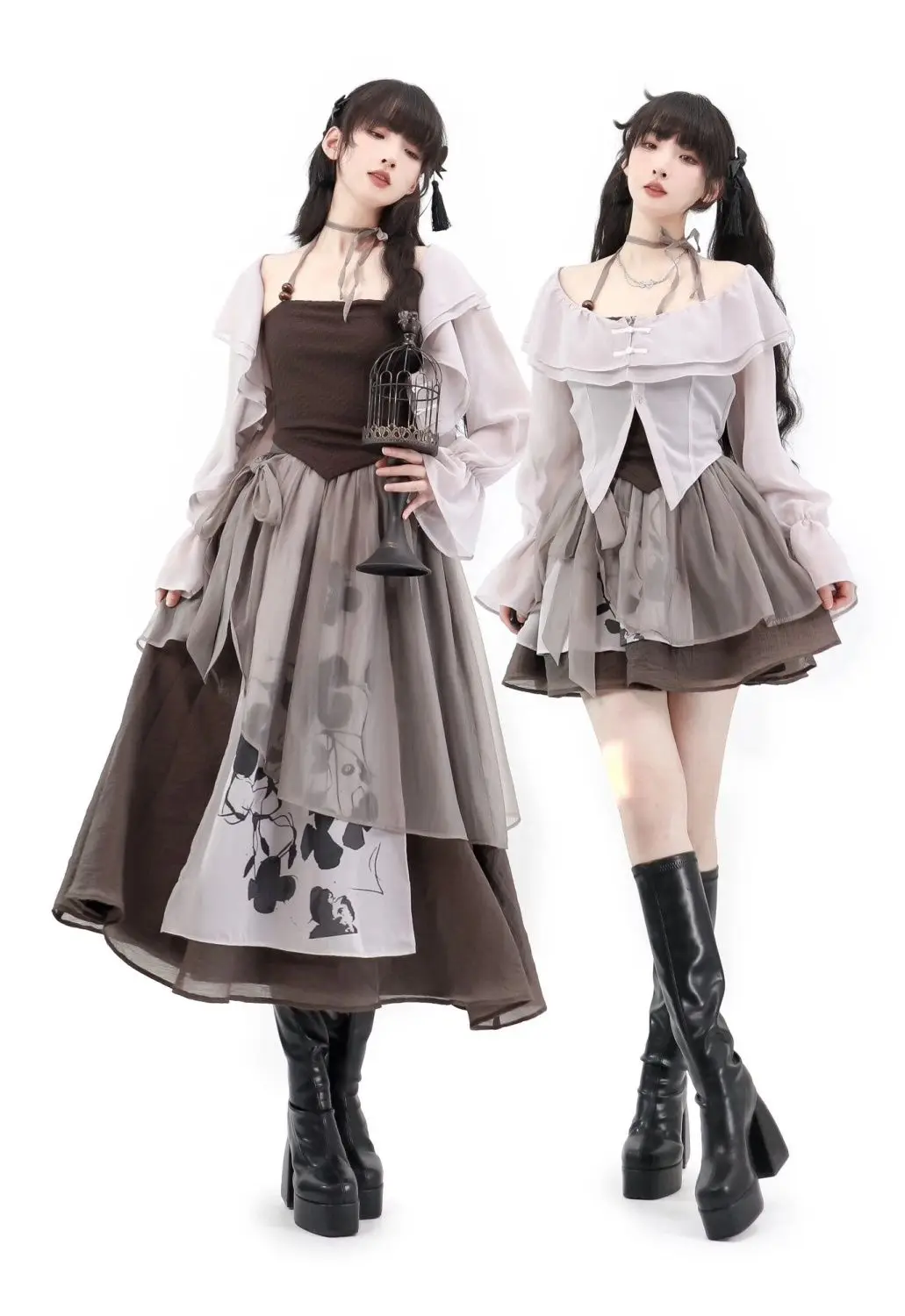 Japan Women Three Piece Set Skirt Suspender Dress + Tulle Dance Fluid Pants Folk Dance Clothes Everyday Dress 2024 New