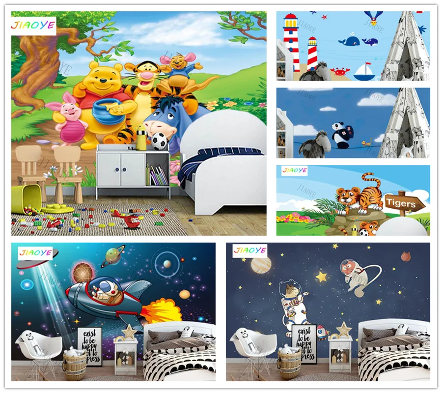 Custom Cartoon spaceship sky animal Kids Room Wallpaper Mural Living Room TV Wall children Bedroom Wallpaper Home Decor sticker