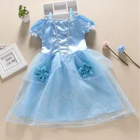Kids Princess Costume Children Elsa Anna Halloween Dress Girl Jasmine Moana Dinner Dress Rapunzel Mermaid Pageant Disguise 3-10Y 4