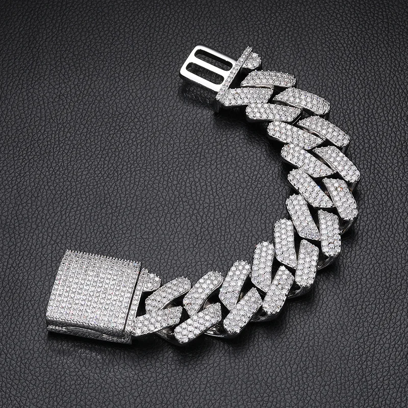 Hiphop 30mm Iced Zircon Cuban Chain Bracelet Women Men 18k