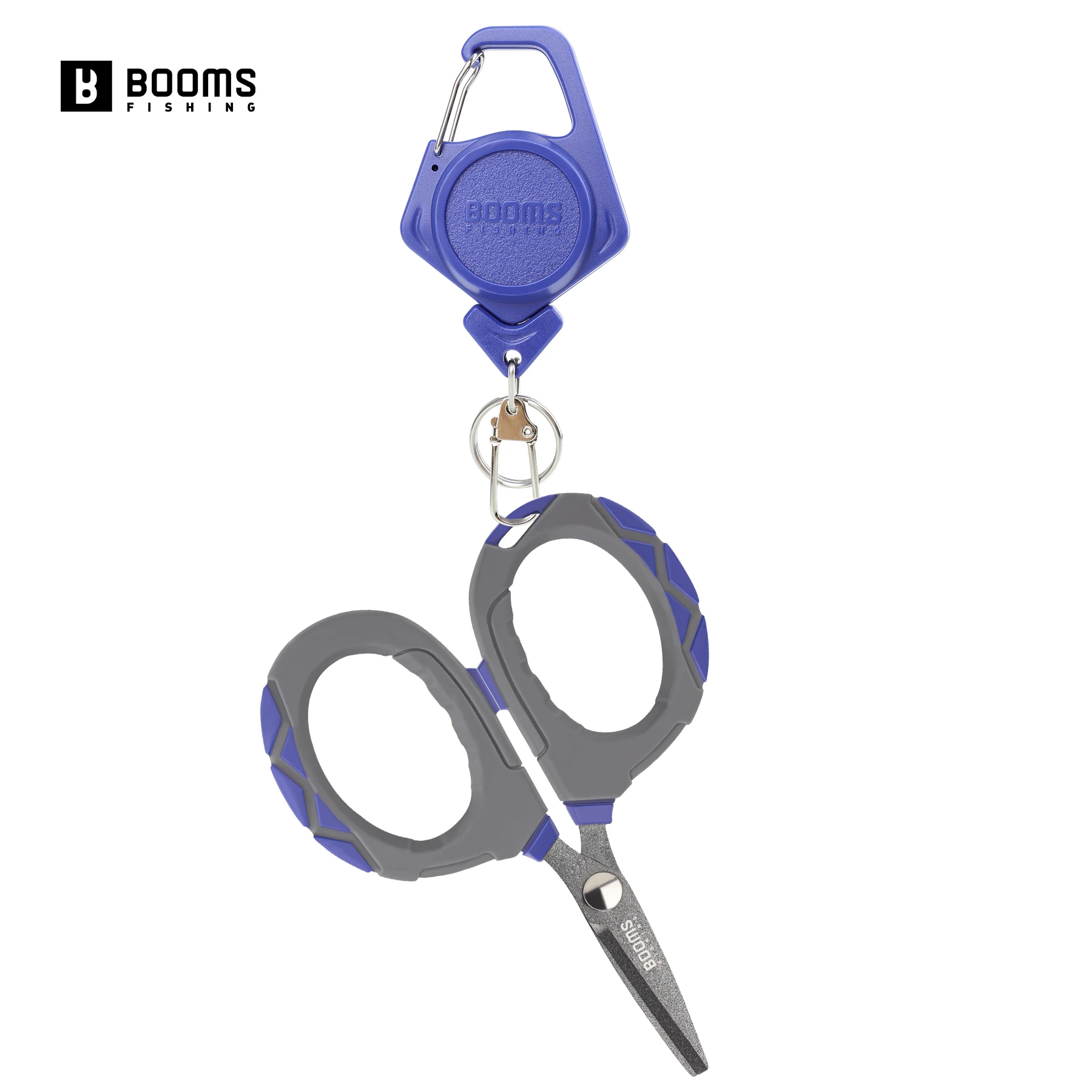 Booms Fishing XW01 Fly Fishing Braid Line Scissors with Retractable Badge Holder Carabiner Fishing Tackle Tools Accessorie Set