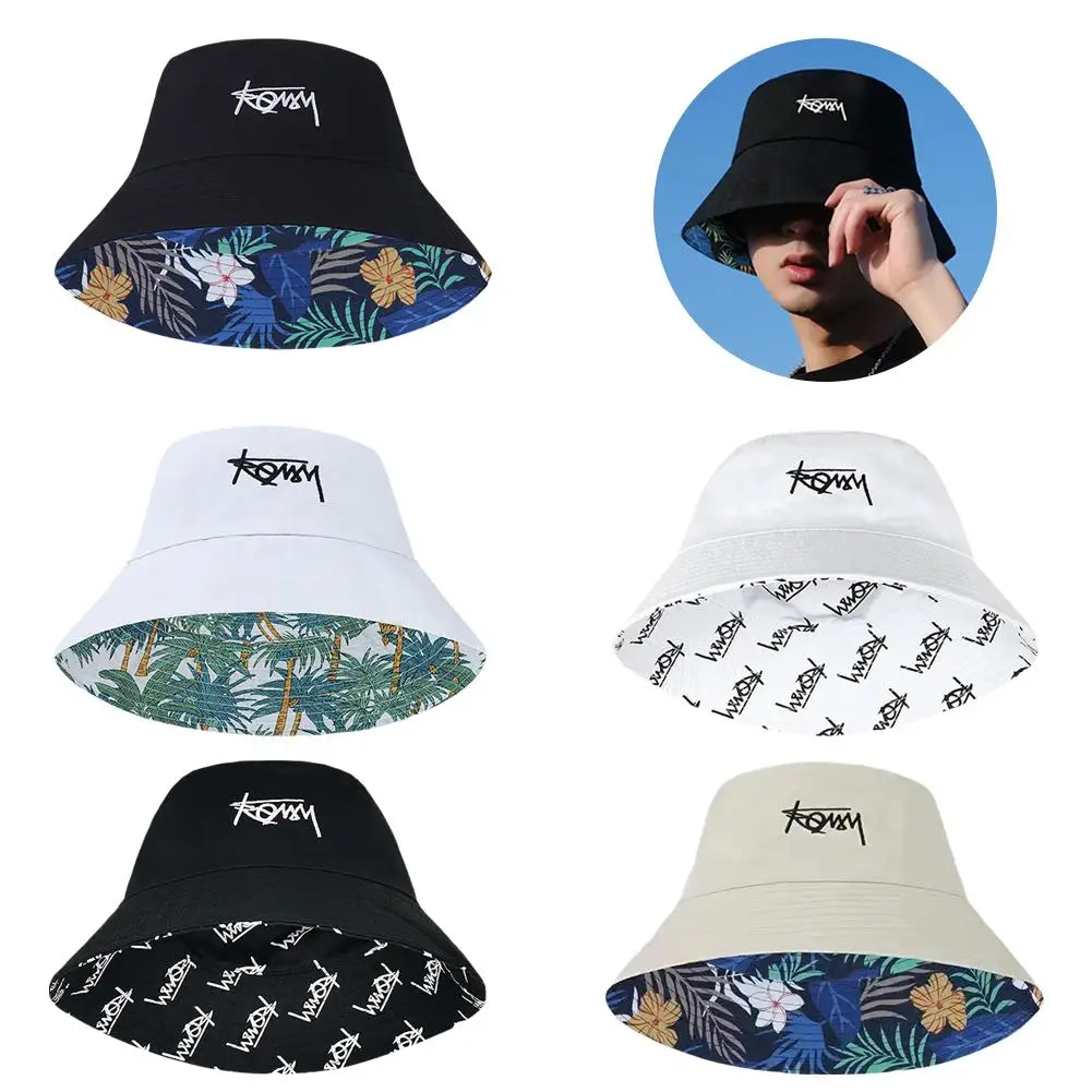 

Fashion Print Wide Brim Bucket Hat For Women Men Korean Letter Embroidery Outdoor Sun Hats Double Side Wear Fisherman Panam Y5L1