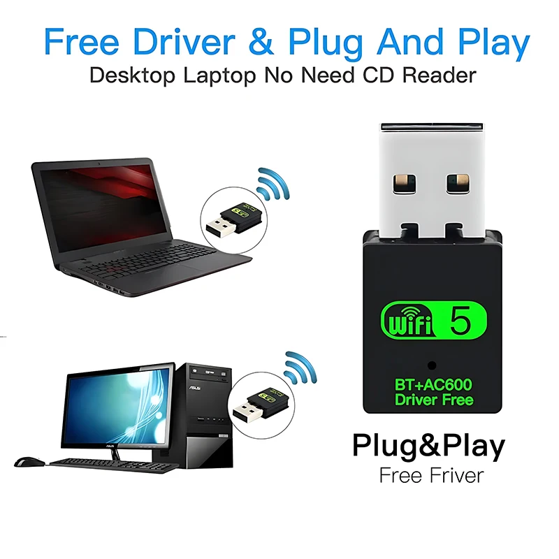600Mbps USB WiFi 블루투스 어댑터 2 IN 1 듀얼 밴드 2.4G/5GHz Wi-Fi 동글 고속 무선 네트워크 카드 수신기 PC 노트북