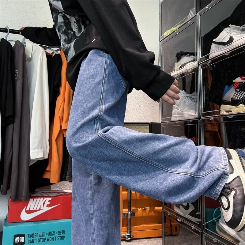 

Vintage Washed Straight Jeans Men's Solid Loose Casual Denim Pants High Street Unisex Fashion Hip Hop Brand Female Trousers