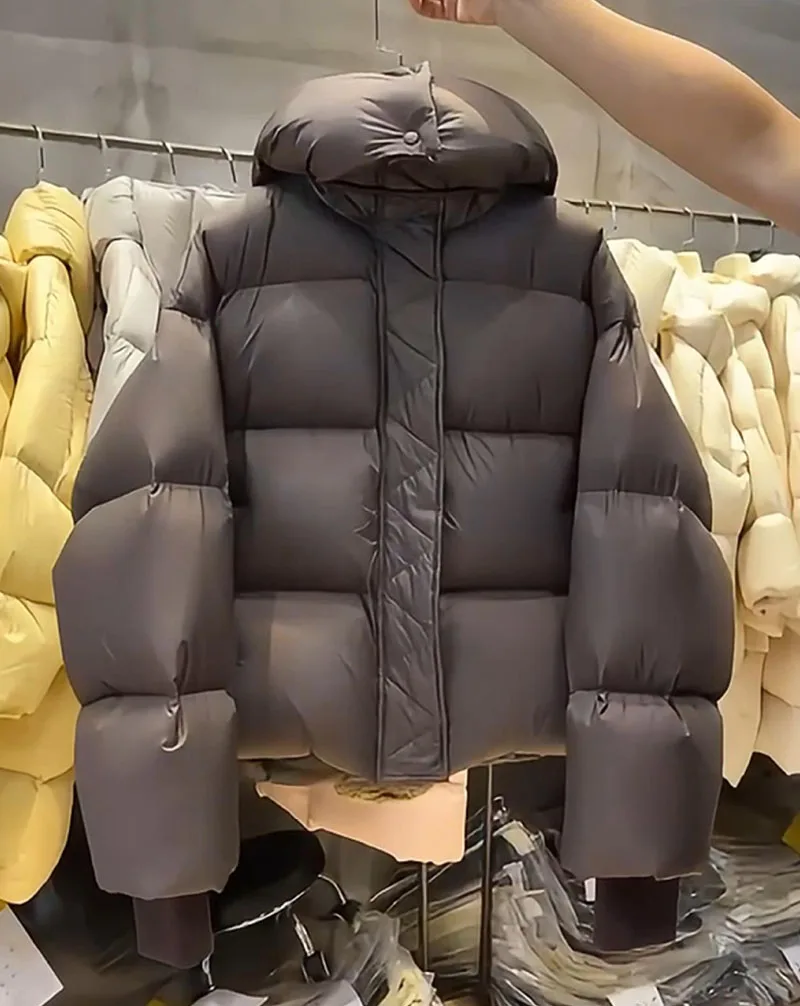 

puffy warm hooded down cotton jackets female korean loose thicken parkas coat for women solid windproof outwear women's jacket