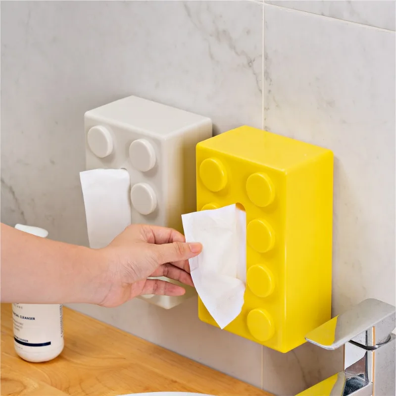Creative Building Blocks Spring Tissue Box Wall-mounted Perforation-free Paper Holder Bathroom Face Towel Box Organizer tissue box tissue dispenser wet tissue storage box tissue storage box