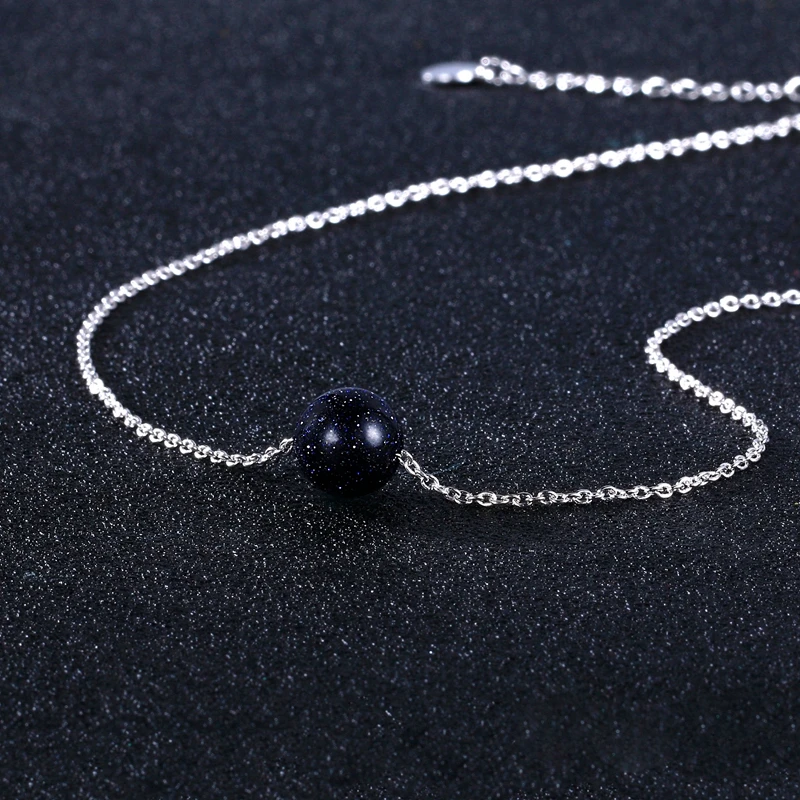 Nasia Silver Necklace Pendant Natural Blue Sand Round Pendant Necklace Korean Style Party Valentine's Day Gifts