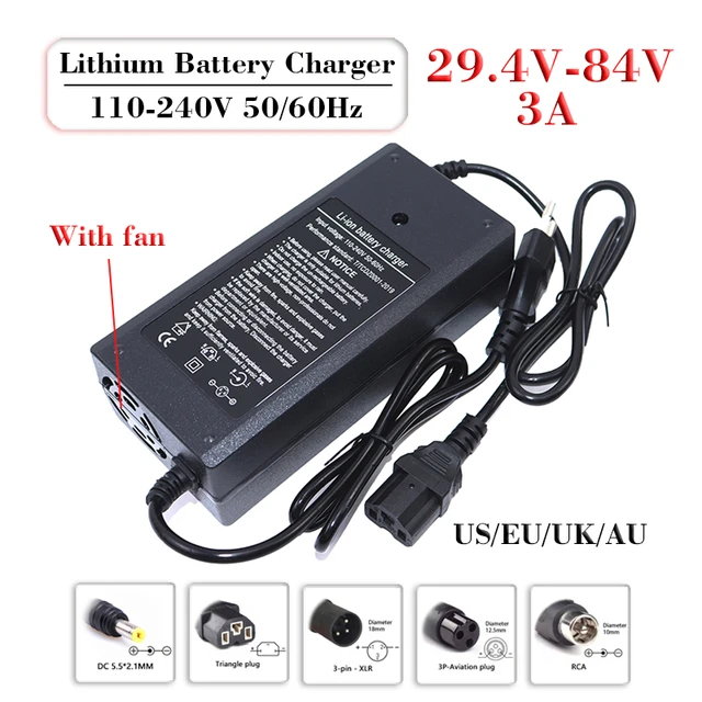 29.4V 42V 54.6V 58.8V 3A Lituium Battery Charger Adapter For