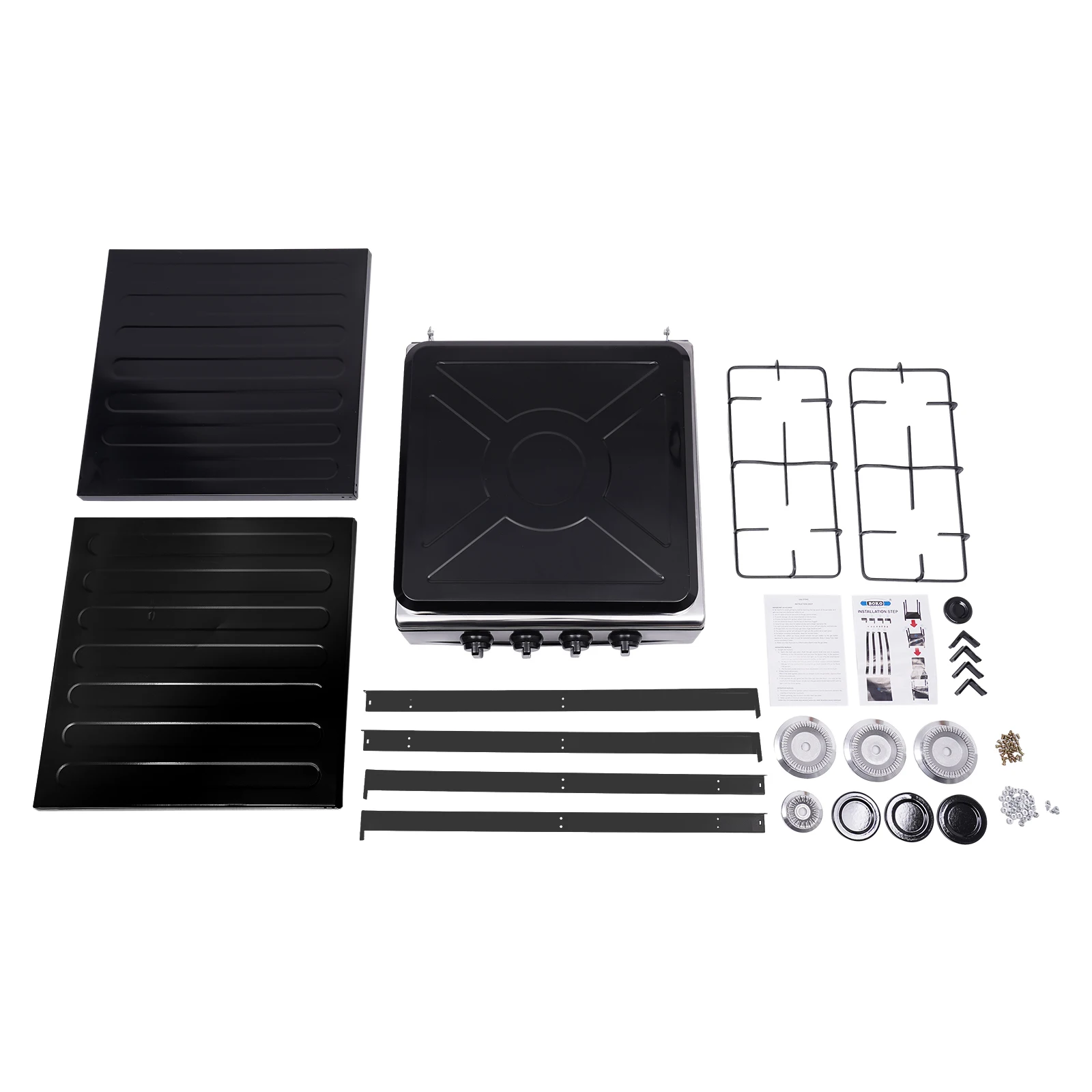 Outdoor 300000 BTU Stove Propane 4 Burner Portable Cooker BBQ Grill Windshelter Black with Detachable Storage Rack