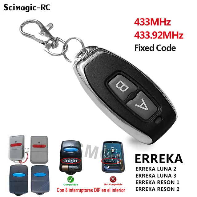 ERREKA LUNA 2 LUNA 3 433.92 MHz Garage Remote Control Duplicator ERREKA RESON 1/2 Fixed Code Command Gate Remote Transmitter 1