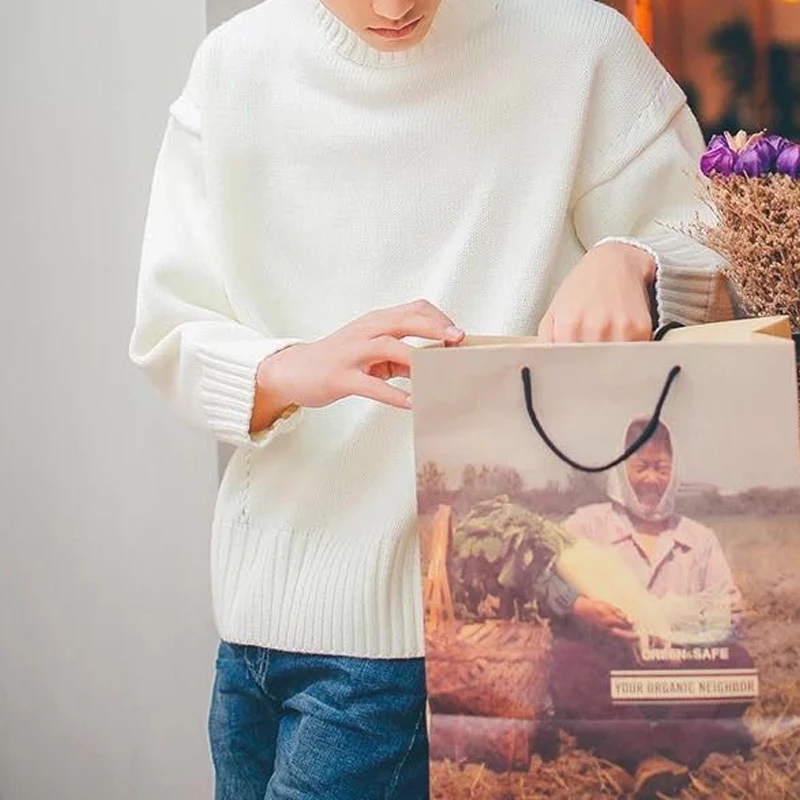 2023 Autumn Winter New High Street Solid Color Round Neck Long Sleeve Sweater Man Fashion Loose Casual Rib Sleeven All-match Top