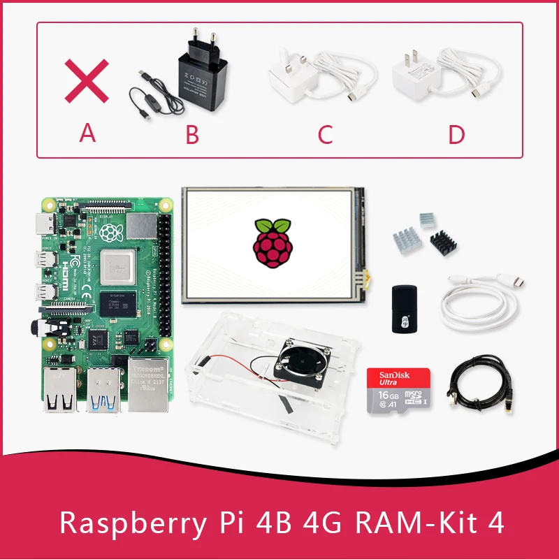 US Raspberry Pi 4B Model B 2/4/8GB RAM DIY Kit Case Fan SD Card Micro-SD  HDMI