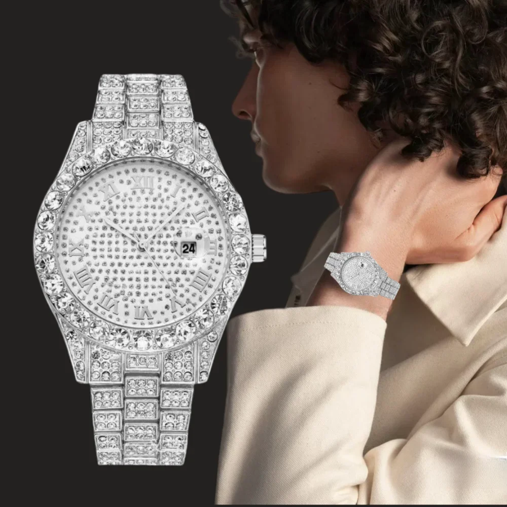 New Arrival Starry Hip Hop Cuban Chain Diamond British Original Classic Watch for Hip Hop Outdoor Activities 3