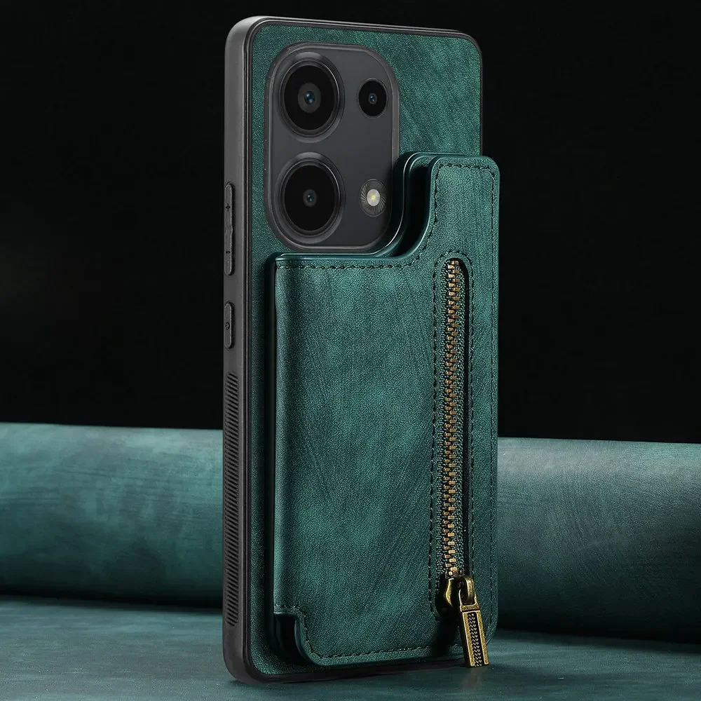 Zipper Leather Wallet Case with Card Holder and Back Cover