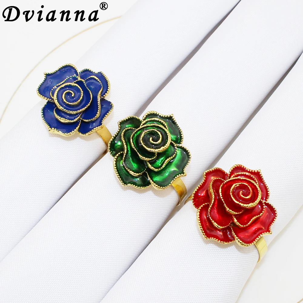 

12Pcs Flowers Napkin Rings Blue Rose Napkin Holder for Home Hotel Wedding Valentine's Day Party Outdoor Table Decorations HWF73
