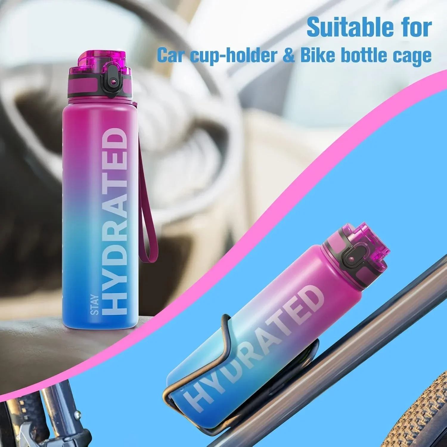 32oz Water Bottle Motivational Sport Water Bottle Leakproof Drinking Bottles Outdoor Sports Travel Kettle Drinking