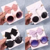 2Pcs/Pack Sunglasses Bows Headband Set Vintage Kids Summer Round Sun Glasses Children Protection Glasses Baby Hair Accessories 1