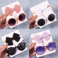 2Pcs/Pack Sunglasses Bows Headband Set Vintage Kids Summer Round Sun Glasses Children Protection Glasses Baby Hair Accessories 1