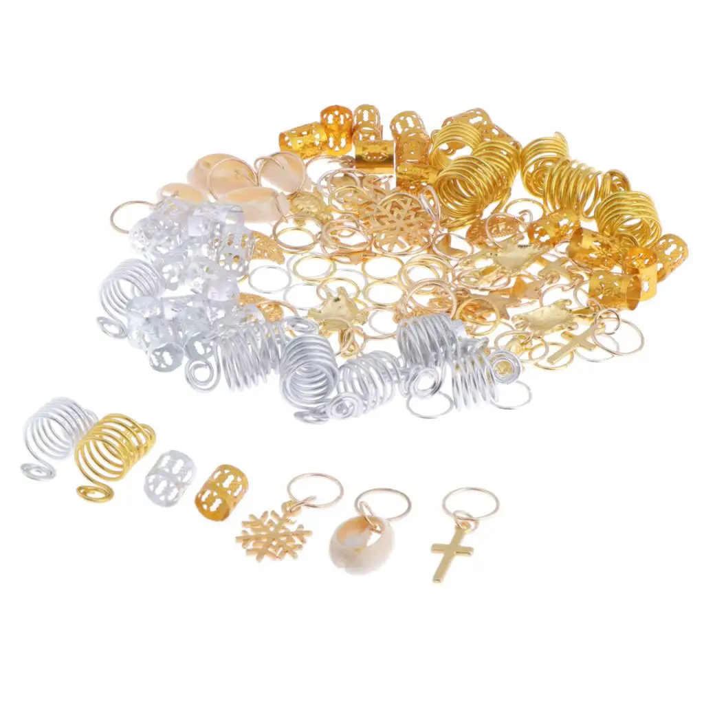 120pcs Mixed Styles Dreadlocks Beads Cuffs Pendants Braid Jewelry Decorations for Hair Accessories