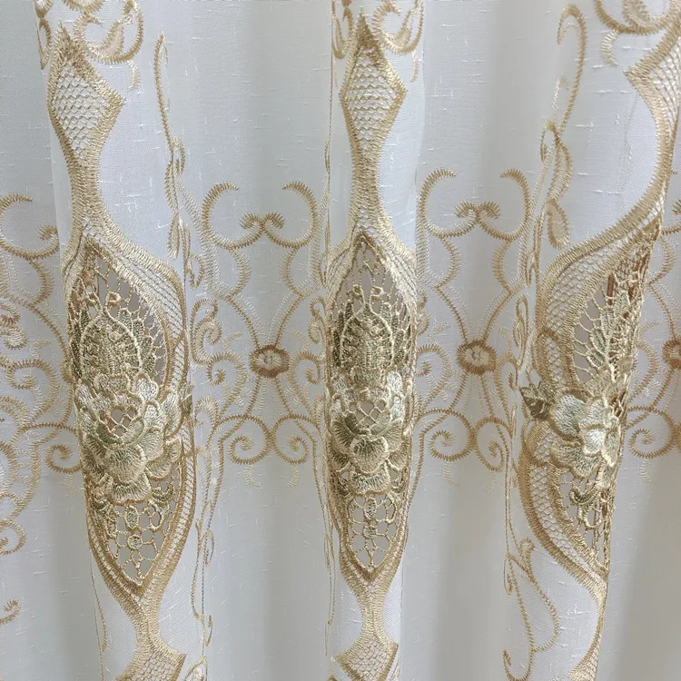 

Curtains for Living Dining Room Bedroom European Style Cross Cotton Yarn Hollow Water Soluble Embroidery French Windows