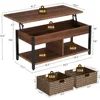 Lift Top Coffee Table with Hidden Storage Compartment and 2 Rattan Baskets, 41.7" Retro Central Table with Wooden Lift Tabletop 3