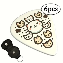 Set of 6 Premium Double-Sided Guitar Picks with Keychain Holder - Perfect Gift - 1.00mm (CUTE cat)
