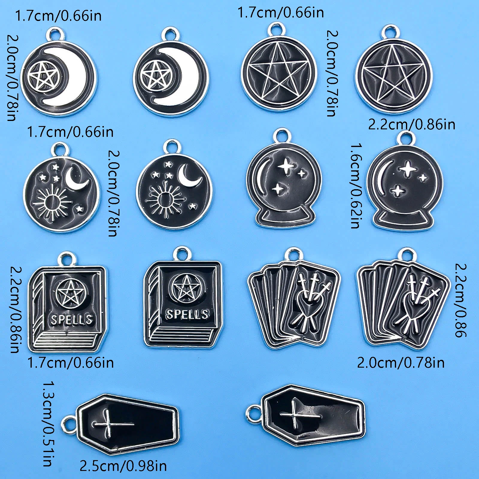 10/14 teile/paket Mond Sterne Kreuz Buch Charms Emaille Legierung Schwarz Magie Buch Magic Ball Anhänger Für Schmuck Machen Ohrring armband – Detail 1