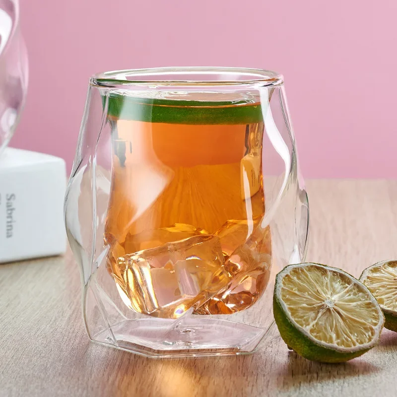 Double walled lead-free 200ML whiskey glass cup old fashioned Cocktail Glass Rocks Cups for Water Juice