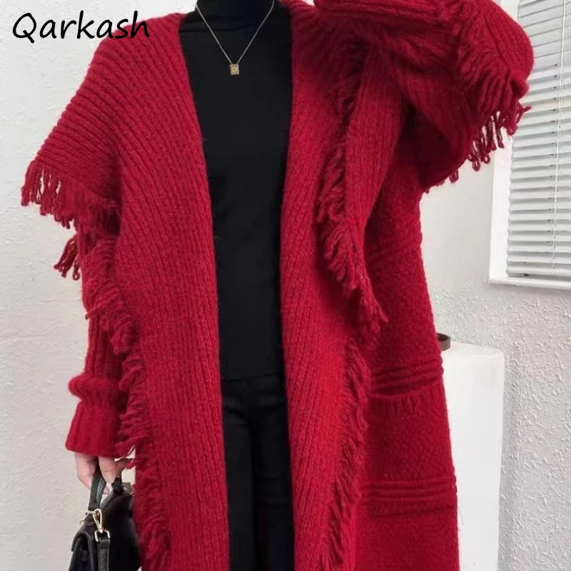 

Solid Elegant Cardigans Women Long Korean Style High Street Tassel Autumn Designed Fashion Knitting Sweater Casual Comfortable