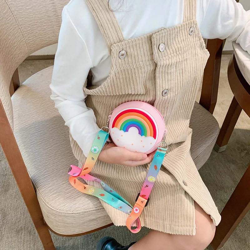 Hot Travel Rainbow Printed Pocket Package Round Donut Crossbody Bag for Child Girl Children Shoulder Bag Adjustable Strap Vacation crossbody bags