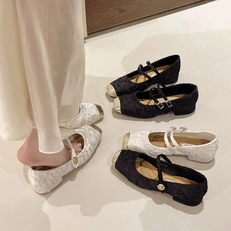 Spring Summer Flat Ballet Shoes Women Pumps Retro Satin Mary Jane Shoes Ladies Fashion Shallow Casual Shoes Zapatos