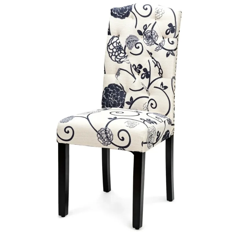 Set of 2 Tufted Dining Chair Upholstered Nailhead Trim Rubber Wooden Leg 6