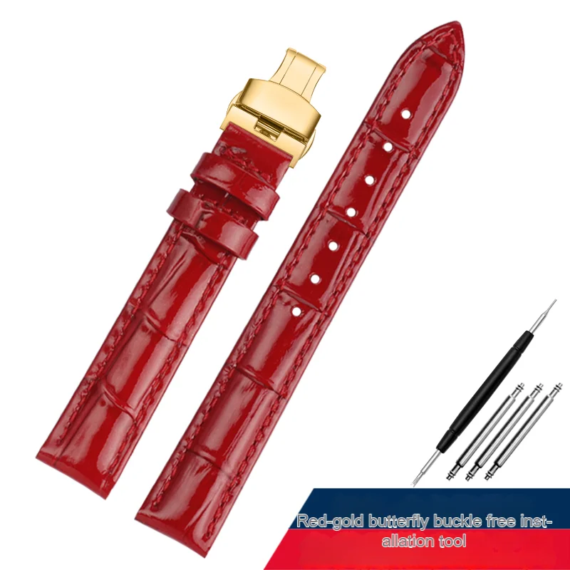 Wine Red Glossy Leather Watch Strap - 18mm Universal Women's Accessory