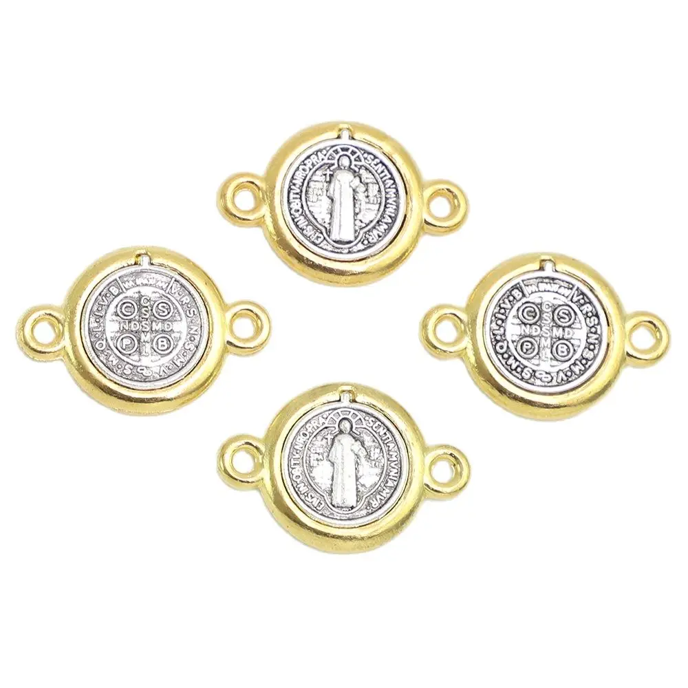 100pcs of Catholic Bracelet Rosary Connector Junction with Two Holes Saint Benedict Medal 3