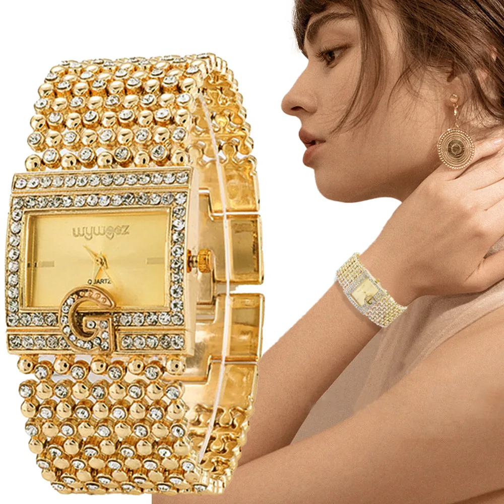 Brand Luxury Casual Women Square Full Diamond Bracelet Watch Analog Quartz Movement Wrist Watch Watches Ladies women watches electronic watch