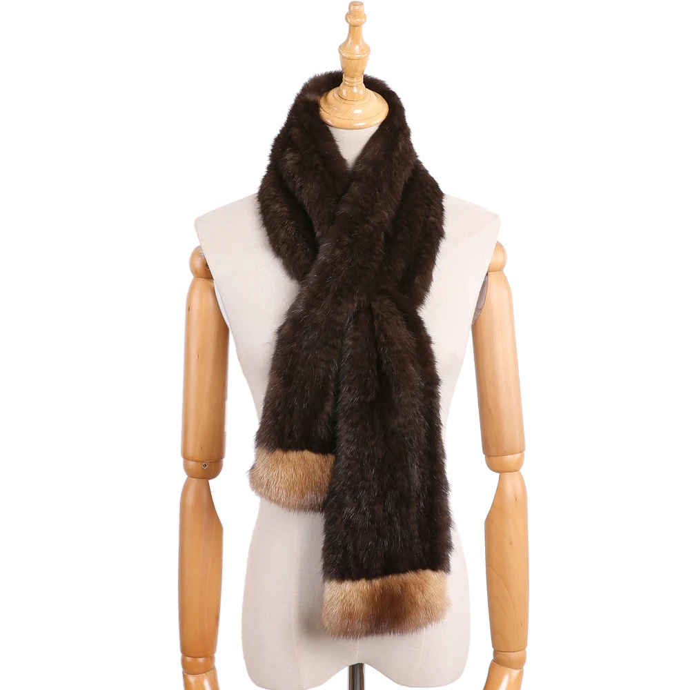 LuxuryWomens100RealSableFurKnittedScarfNaturalMinkScarves