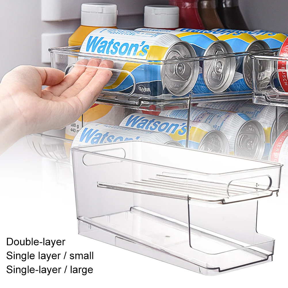

Household Layer Can Holder Water Bottle For Refrigerator Automatic Rolling Beer Soda Can Rack Organize Transparent Dispenser Bin
