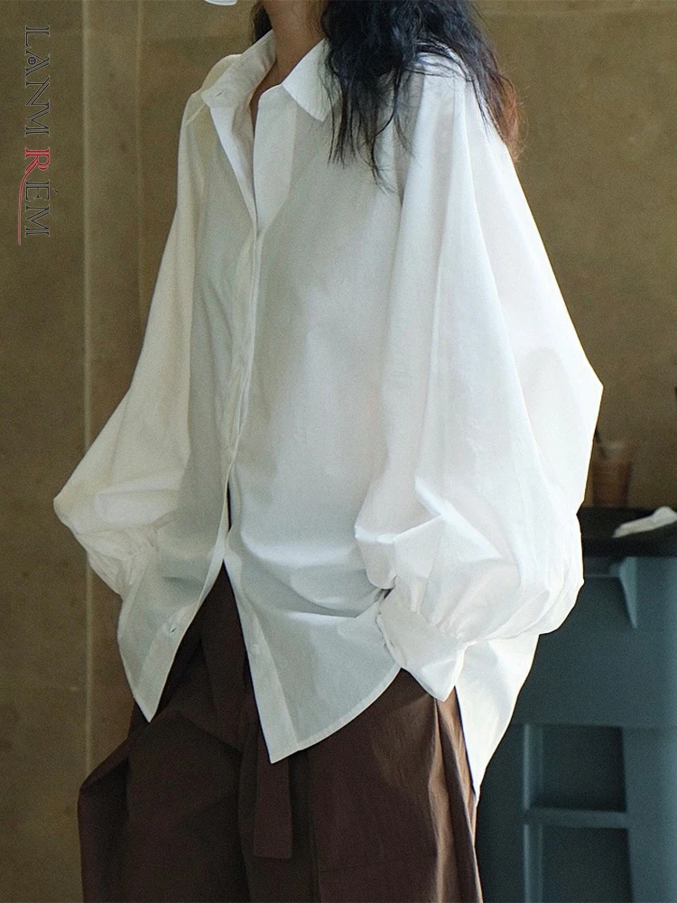

[LANMREM] Fashion Korean Style Loose Shirt For Women Lapel Single Breasted Long Sleeve Female Blouses 2024 Spring New 26D32