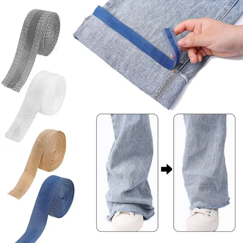 Self Adhesive Tape Self Adhesive Fabric Tape Clothing Auxiliary Fabric 5/1M Self-Adhesive Pants Edge Shorten Paste Hemming Iron On Pants For Jeans Clothes Length Shorten Tape DIY Sewing Accessories