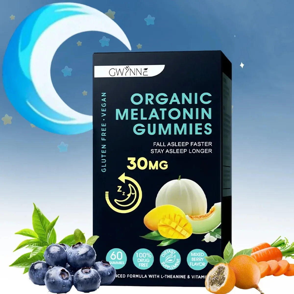 Gominolas Vegana con Melatonina y Hierbas – Apoyo para la Rutina Nocturna – Con Magnesio y Vitamina B6 – 60 Unidades