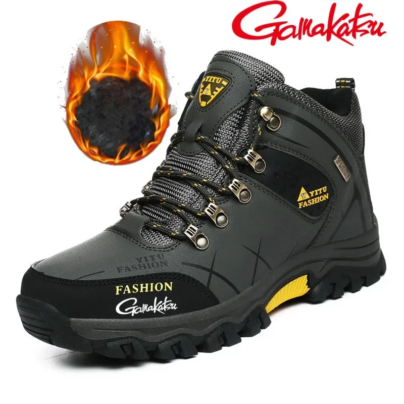 

2024 Gamakatsu NEW Winter Casual Fishing Waterproof Shoes Plus velvet Men Boots Sport Climbing Anti-Slip Gao Bang Fishing Shoes