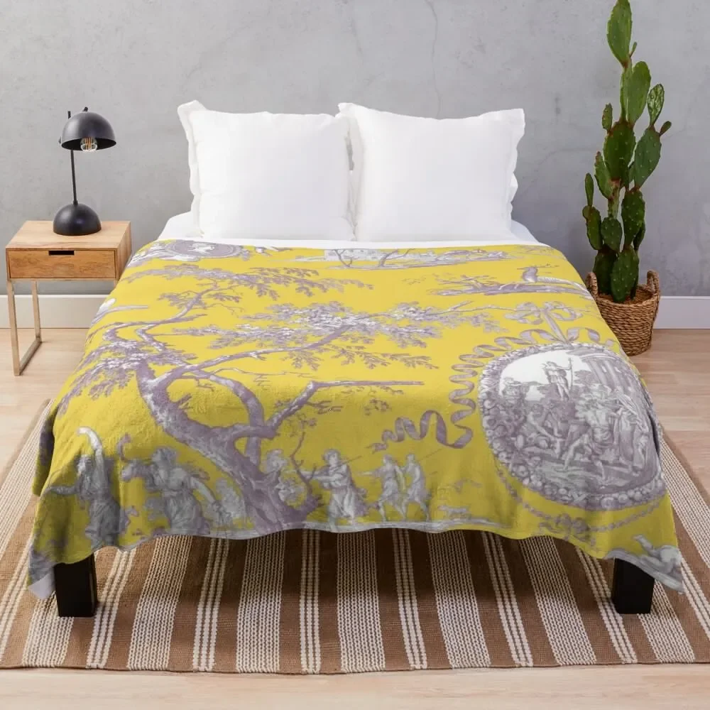 

Yellow Toile de Jouy Throw Blanket Retros heavy to sleep Thermal Blankets